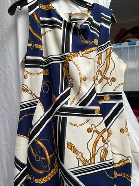 Shelby and Palmer Navy & Cream Chain Print A-Line Skirt